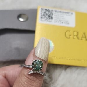Green Moissanite 10k White Gold Ring